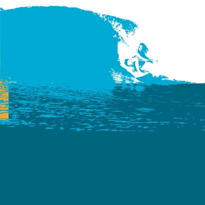 Grafika kursu o odpoczywaniu - osoba leci na fali, uprawia windsurfing